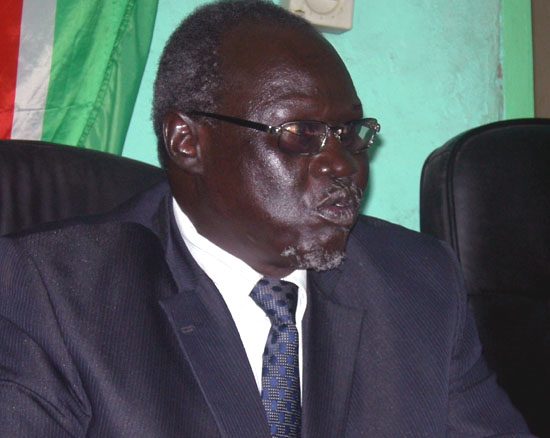The leader of opposition, Onyoti Adigo Nyikwech speaking to the press in Juba [©Gurtong/ Misuk Moses]